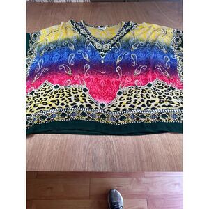 Jessica Taylor One Size Boho Paisley Leopard Print Rayon Top Tunic